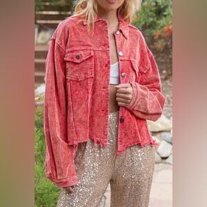 POL Red Corduroy Jean Jacket oversized medium